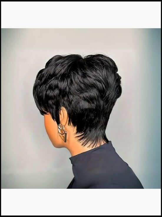Short Pixie Wig with Bangs - 100% Human Hair Glueless Layered Full Machine Made
